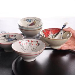 Bowls Japanese-Style Ceramic Tableware Glazed Hand-Painted 5-Inch High Base Household Rice Bowl Small Soup Kawaii