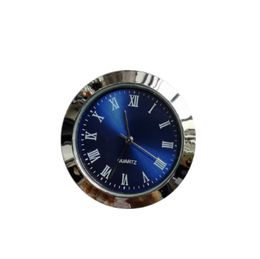 silver case plastic 1 7/16inch insert clock with three clips blue roman dial quartz insertion clockparts