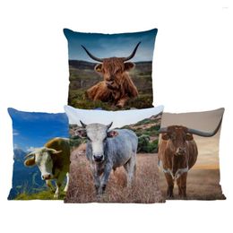 Pillow Farm Highland Cattle Dairy Cow Print Cover Polyester Covers 45 Square Pillows Cases Sofa Home Decor Pillowcase