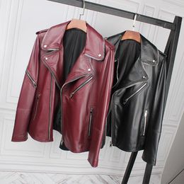 Women's Leather Genuine Jacket Women Natural Real Sheepskin Ladies Coat Autumn Winter Casual Motorcycle Punk Outerwear Tops Female