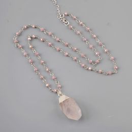 Pendant Necklaces Healing Crystal Women Necklace Natural Rose Quartzs Bohemian Gems Stone Wholesale DropshipPendant