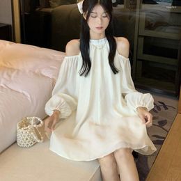 Casual Dresses Summer French Sweet Woman Cold Shoulder Halter Neck Long Sleeve Dress Fashion Harajuku Causal Tops Birthday Party Dating