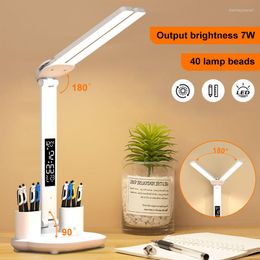 Table Lamps USB Smart LED Desk Eye Protection Reading Lamp With Calendar Pen Holder Multifunction Office Bedroom Touch Night Light