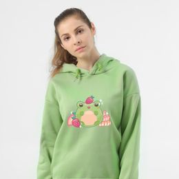 Women's Hoodies & Sweatshirts Feece Women Kawaii Frog Strawberry Printed Pullover Sweatshirt Harajuku Long Sleeve Winter Tracksuit Korean Cl