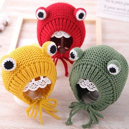 Hats Autumn And Winter Baby Hat Cartoon Frog Woollen Cute Boy Warm Knitted Children 0-3 Years Old