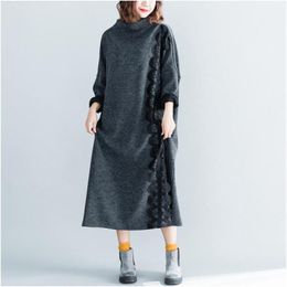 Casual Dresses 2023 Autumn & Winter Loose Slimming Dress Simple Soldi Colour All-match High-neck Women Base Tide