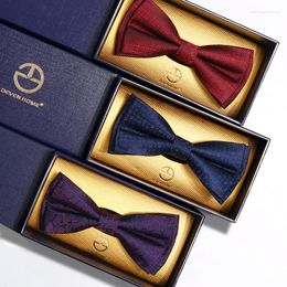 Bow Ties 2023 Brand Fashion Men's Double Fabric Fine Plaid Bowtie Banquet Wedding Bridegroom Butterfly Tie With Gift Box