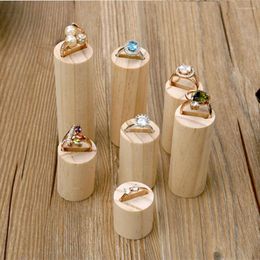 Jewellery Pouches 7 Pieces Natural Unpainted Plain Cylinder Wooden Ring Display Stand Holder Organiser