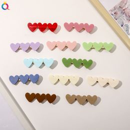 New Women Girls Ribbon Cute Colorful 3 Hearts Hairpins Sweet Hair Clips Barrettes Hair Ornament Fashion Hair Accessories 1601