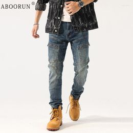 Men's Jeans ABOORUN Men Fashion Elastic Motorcycle Biker Denim Pants Skinny Pencil Joggers For Male