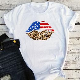 Women's T Shirts Patriotic Lips Shirt American Flag Tops Women Clothing Kisses Tshirt 4th Of July Graphic Tees Merica Unisex