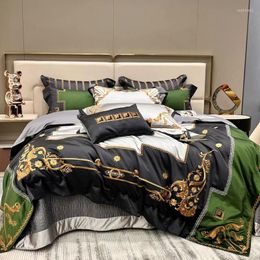 Bedding Sets 4/6/8/11Pc Chic Decorator Upholstery Quality Black Silver Green Patchwork Luxury Embroidery Duvet Cover Sheet Pillowcase