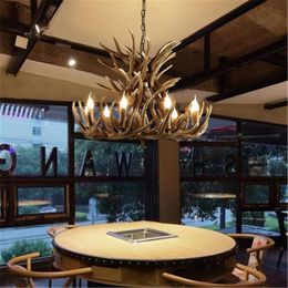 Chandeliers Nirdic Candle Antler LED Chandelier Lighting American Retro Resin LOFT Pendant Lamp Indoor Decoration Kitchen Fixtures Luminaria