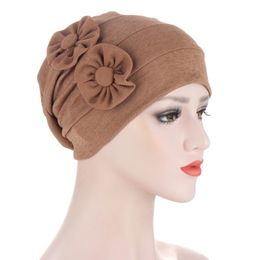 Beanies Beanie/Skull Caps Bonnets For Women Fashion Button Flower Bamboo Pleated Scarf Hat Multicolor Two Head TurbansBeanie/Skull