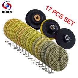 Polishing Pads RIJILEI 17PCS 4 Inch Diamond Pad Kit 100mm Dry/Wet For Granite Marble Concrete Floor Grinding Discs 230211