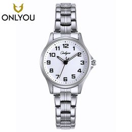 Wristwatches ONLYOU Woman Watch Fashion Number Dial Calendar Week Quartz Clock Ladies Stainless Steel Strap Wristwatch Men Business Watches