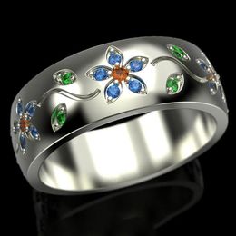 Cluster Rings Luxury Plant Leaf Flower Finger Fashion Jewelry Metal Paved Green Blue Rhinestone Wedding Gift Z5M537