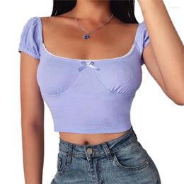 Women's T Shirts Fashion T-shirt Ribbed Knitted Short Sleeve Casual Sexy Women Solid Colour Summer Pullover Crop Tops