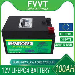 12V 100Ah LiFePO4 Battery Built-in BMS Lithium Iron Phosphate Cell For RV Campers Golf Cart Off-Road Off-Grid Solar With Charger
