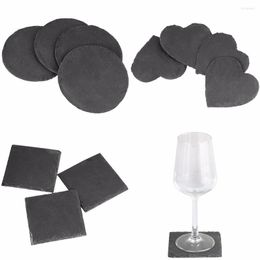 Jewellery Pouches TUMBEELLUWA 1Lot (4Pc) Square/Round/Heart Slate Coasters Cup Mat For Drinks Beverages Wine Glasses