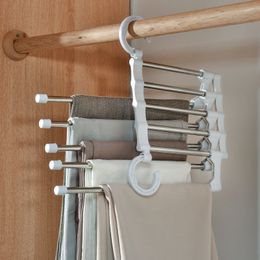 Hangers Racks Stainless Steel Clothes Hanger Storage Organisation Multifunction Magic Pants Rack Wardrobe Retractable Space Saving 230211