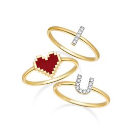 Cluster Rings Fashion Romantic 925 Sterling Silver Gold Colour I Love U Initial Letter Heart Finger Ring Micro Cubic Zirconia For Women