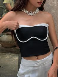 Women's Tanks Tossy Fashion Black And White Contrast Colour Tube Top Cute Mini Bustier Tops Streetwear Casual Strapless Cropped Camisole