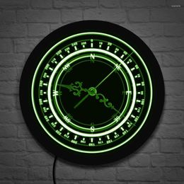 Wall Clocks Nautical Compass LED Neon Sign Clock Navy Round Vintage Wind Rose Luminous Light Watch Navigation Design