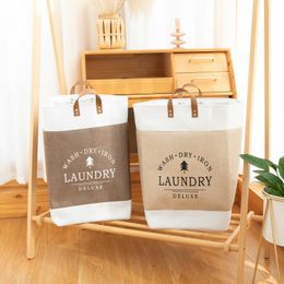 Laundry Bags Large Linen Basket PU Hand Cotton Tote Bag Thickening Storage Box Toy Clutter Sorting Frame Items 230211