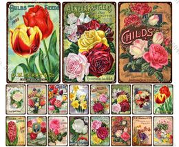 Vintage Flowers Seed Catalogue Covers Tin Sign Daffodils Tulips Bulb Flower Retro Metal Plates Garden Home Decoration Wall Craft 20x30cm Woo