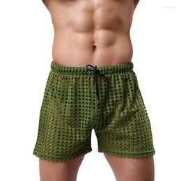 Underpants Men Mesh Underwear Sexy Boxers Gay Sleep Bottoms Low Waist Breathable See Through Penis Pouch Male Panties Shorts