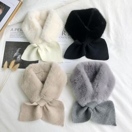 Scarves Winter Warm Faux Fur Plush Scarf Ring Style Collar Neck Peach Heart Cross Knitting Wool Solid Colour SA1045