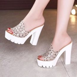 Slippers Women Plus Size Block Heel Wedding High Gold Colour Cut Out Platform Shoes Summer Hollow Sandals