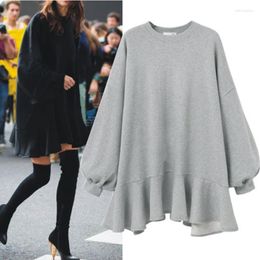 Casual Dresses Women Loose Mini Pullover Dress Ruffles Solid Colour Hooded Sweatshirts Spring Autumn Winter Long Sleeve Sweatshirt