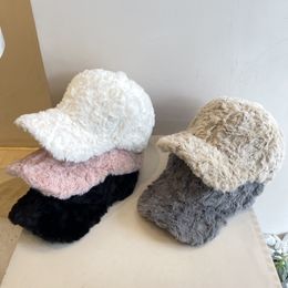 Ball Caps Winter Warm Baseball Rabbit Fur Blended Ins Female Autumn Allmatch Plush Hat Suitable For Face Big 230211