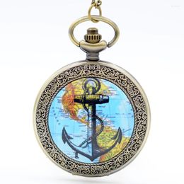 Pocket Watches Fashion Bronze The Rudder Anchors Quartz Watch Analog Pendant Necklace Mens Womens Chain Montre Reloj Gift