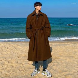 Men's Wool & Blends SYUHGFA Tweed Overcoat Autumn Winter Long Coat Loose Knee-length 2023 Korean British Thickened Belted Woolen Jacket Viol