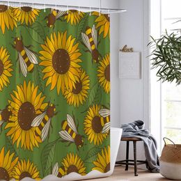 Shower Curtains Beautiful Sun Flower Daisy Printed Fabric Waterproof Polyester Bath Curtain With 12 Plastic Hooks 150x180cm