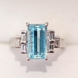 Wedding Rings YSDLJG Gorgeous Light Blue Rectangular CZ Women High Quality Silver Color Evening Party Accessories Gift Trendy Jewelry
