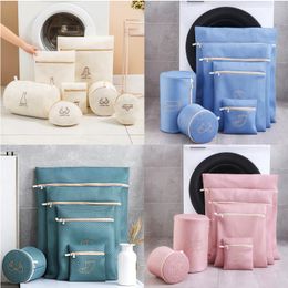 Laundry Bags 1 Set Embroidery Bag for Washing Bra Underwear Wash Polyester Mesh Basket Household Foldable Kits 230211