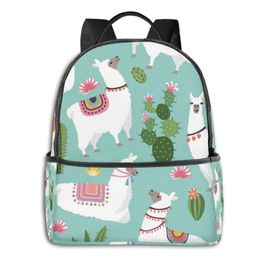 Backpack Classical Simple Women Men Canvas Backpacks School Bag For Teenagers Girls BoyCute Llama And Cactus Laptop Back Pack Travel