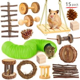 Small Animal Supplies Combination Hamsters Rabbit Rat Toys Hamster Set Pet Guinea Pig Parrot Play Molar Wooden 230211