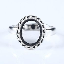 Cluster Rings Sterling Silver Engagement Wedding Ring 9x11mm Oval Cabochon Semi Mount White Gold Colour Fine Jewellery SettingCluster