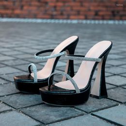 Sandals 2023 Crystal Women Shoes Sexy Ultras High Heels Platform Black Gold Dress Party Wedding Woman Size 35-41