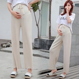 Maternity Bottoms 619# Spring Summer Thin Pleated Knitted Pants Loose Belly Straight Clothes For Pregnant Women Pregnancy Trousers