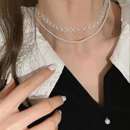 Pendant Necklaces Retro Style Pearl Crystal Multi-layer Necklace Sweet Flower Collarbone Chain Fashion Women's Jewellery Gift