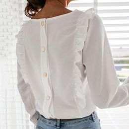 Women's Blouses Beautiful Office Shirt Crew Neck Slim Skin-friendly Back Buttons O