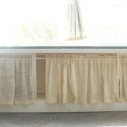 Curtain American Style Rustic Half For Kitchen Beige Cotton Linen Cabinet Door Tulle Short Home Bar Coffee Shop Decor