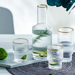 Wine Glasses Nordic Vertical Pattern Glass Water Cup With Golden Rim Bottle Cold Cool Household Set