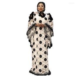 Ethnic Clothing 2pcs Set African Design Dashiki Dress Embroidery Lace Mesh Muslim Abaya Bazin Robe Gowns Maxi Dresses Riche Lady Party